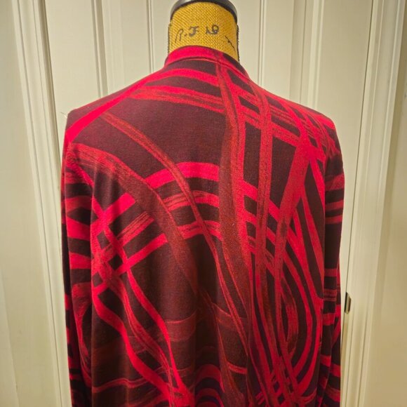 Chico’s Red Abstract Print  Extra Long Open Cardigan Size XL - Picture 6 of 9
